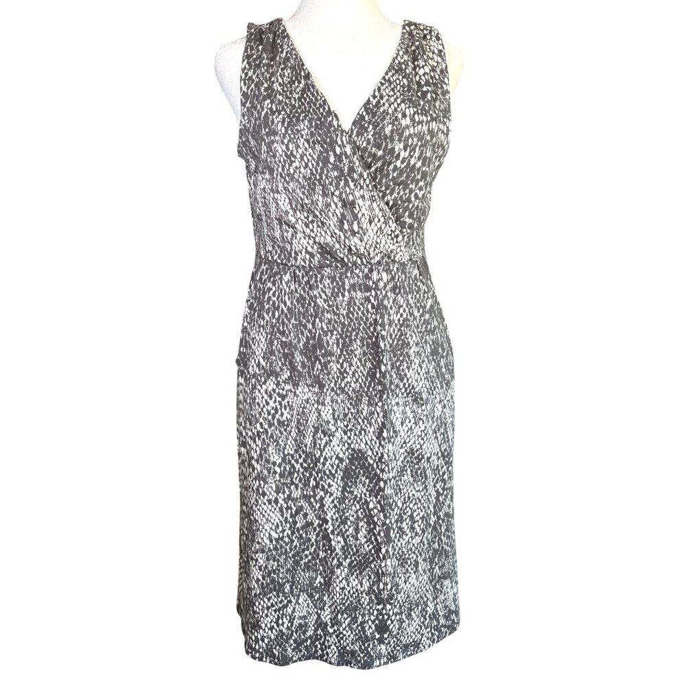Garnet Hill Starlet Sleeveless Knit Dress Size Small Gray White‎ Pockets Tencel